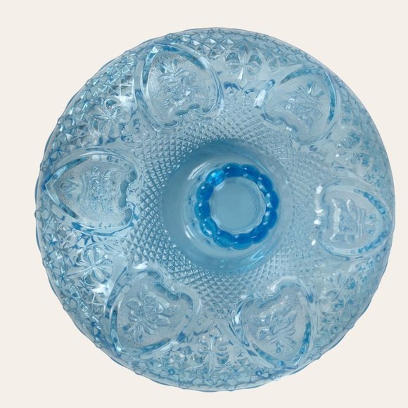 Vintage 1970s PAIR Light Blue Trinket Dish Powder Bowl Nut Candy Lidded Hearts - Picture 2 of 15